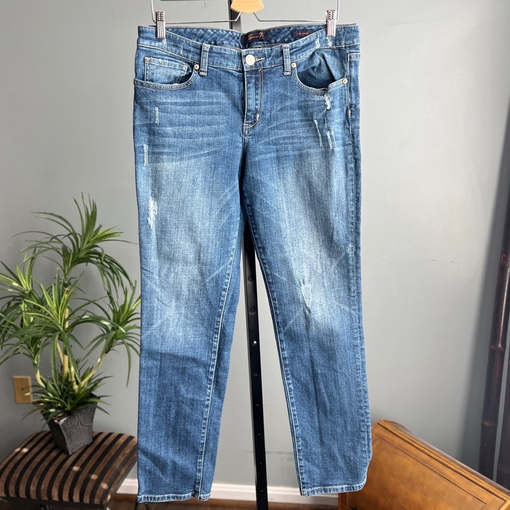 Seven7 Skinny Distressed Stretch, Women's Jeans Pants, medium blue size 12 - Picture 2 of 6
